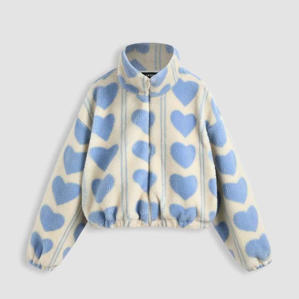 Cider Blue Heart Print Fleece Zip Jacket – Size 4 – Excellent Condition